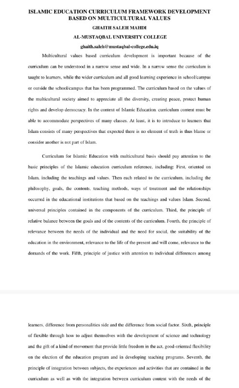Multicultural values based curriculum development