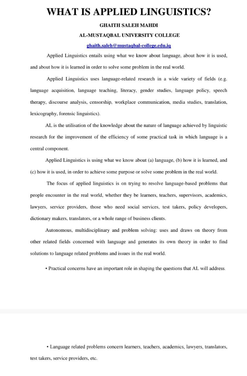 WHAT IS APPLIED LINGUISTICS?