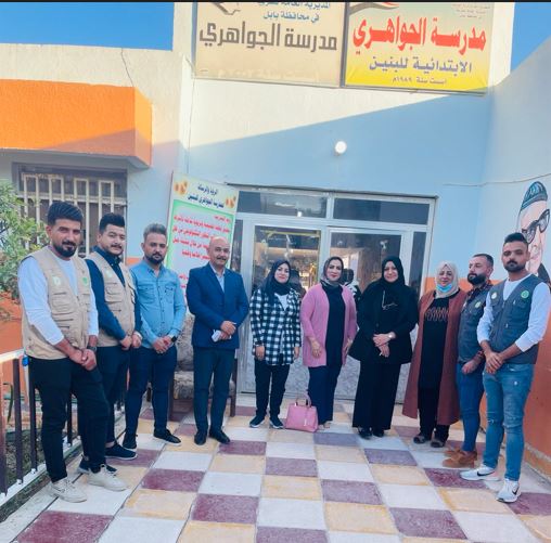 حملة التبرع بالحقائب المدرسية إلى مدرسة الجواهري الابتدائية للبنات إذ شملت الحملة ابناء الشهداء والايتام