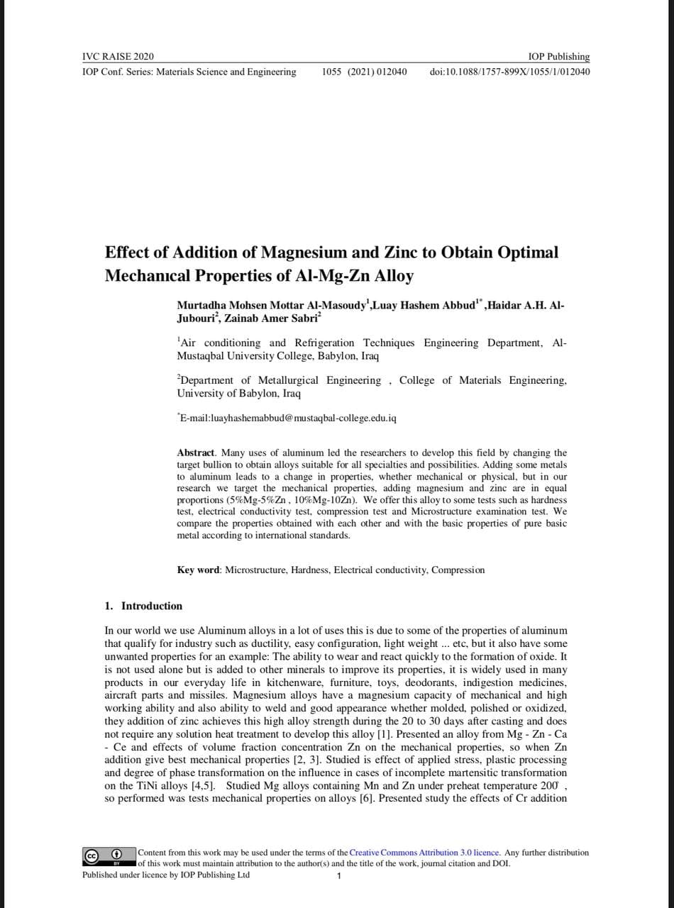 Effect of Addition of Magnesium and Zinc to Obtain Optimal Mechanical Properties of Al-Mg-Zn Alloy