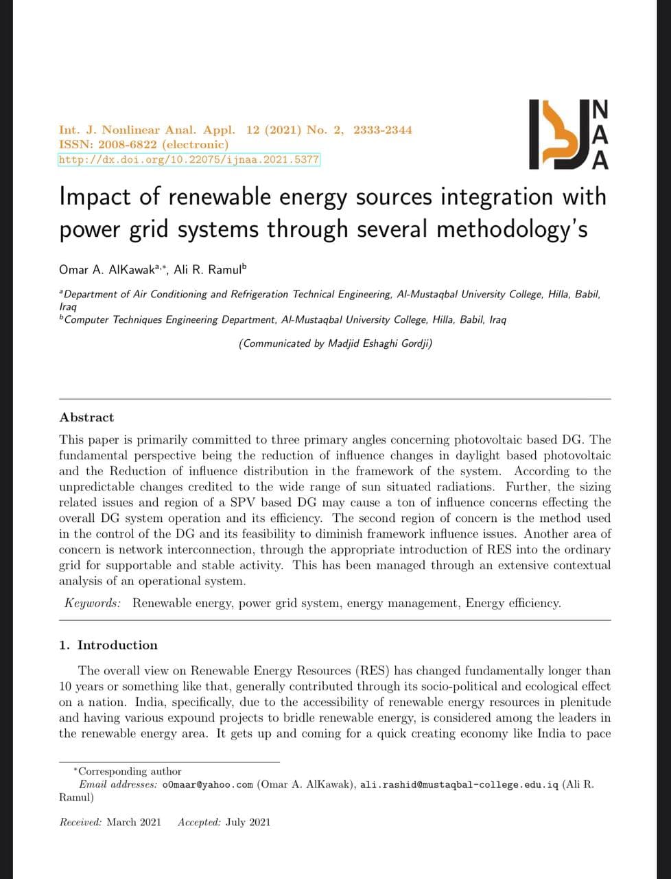 Impact of renewable energy sources integration with power grid systems through several methodology's