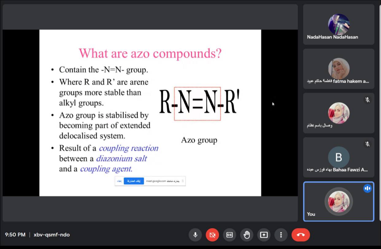 Holding a virtual scientific workshop in the Department of Dentistry entitled (Azo compounds)