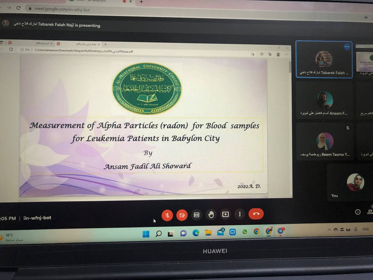 measurement of Alpha particles (radon) for Blood samples for Leureemia Patients in Babylon city م.م انسام فاضل علي 