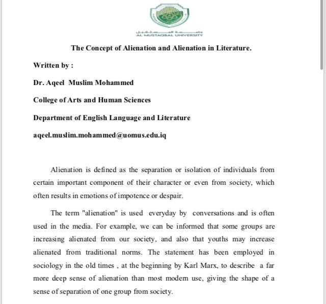 The Concept of Alienation and Alienation in Literature.