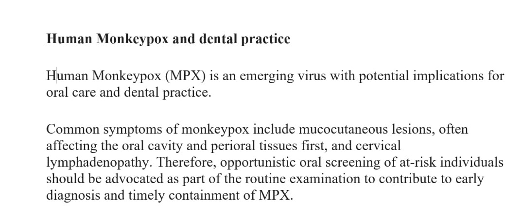 Human Monkeypox and dental practice