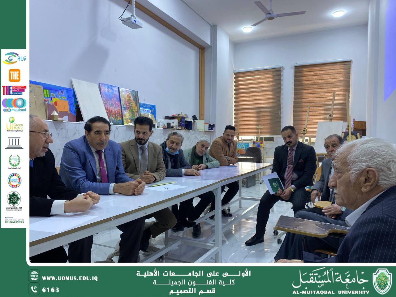 كادر قسم التصميم في جامعة المستقبل يحضر ورشة عمل مع شيخ الخطاطين الدكتور حسام الشلاة