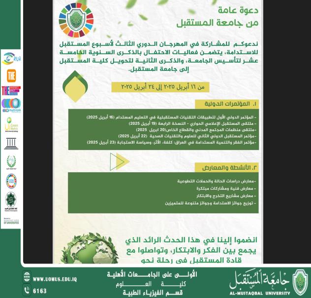 AlMustaqbal University Hosts the Third International Sustainability Week Festival