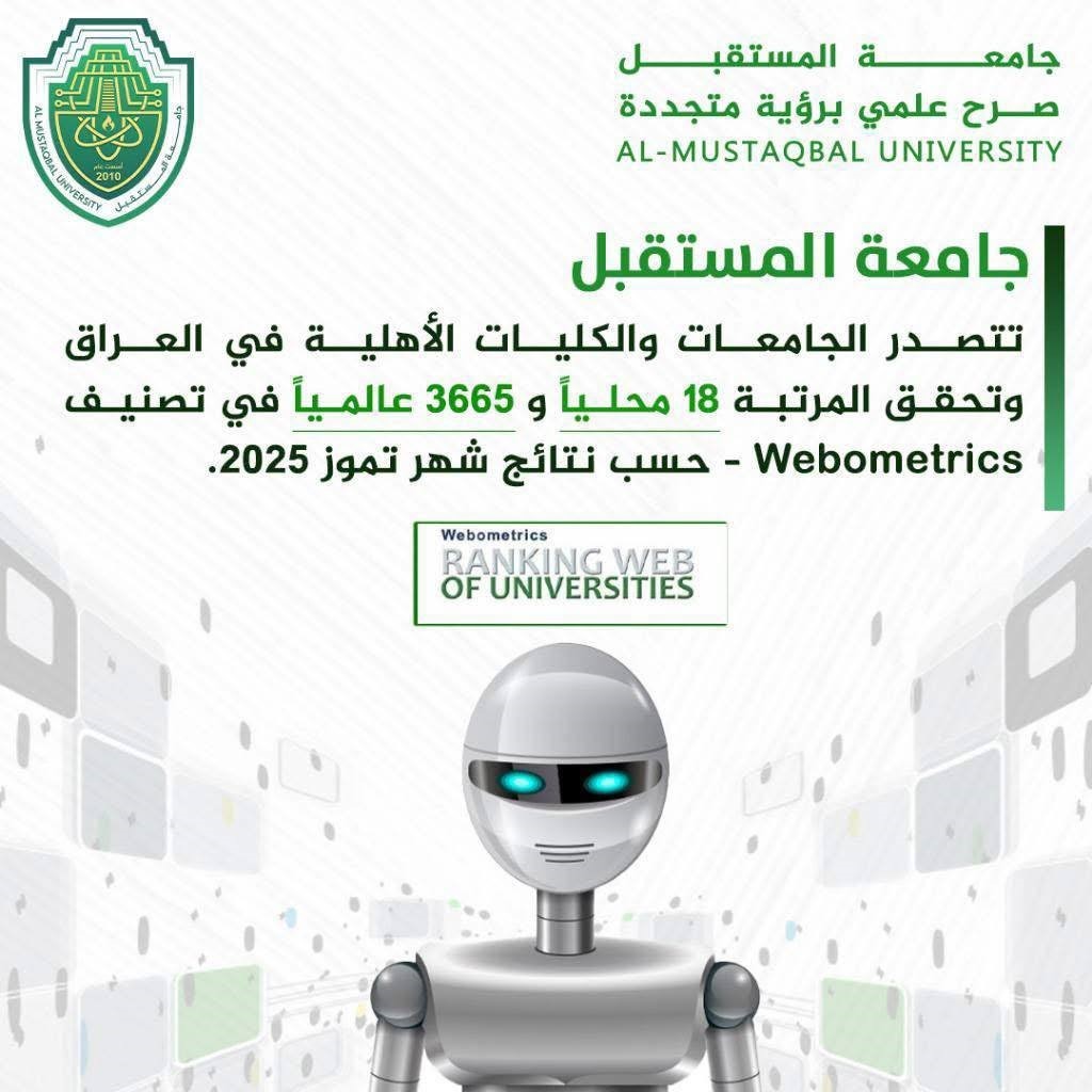 جامعة المستقبل الأولى في تصنيف الويب ماتريكس للمؤسسات التعليمية الأهلية في العراق