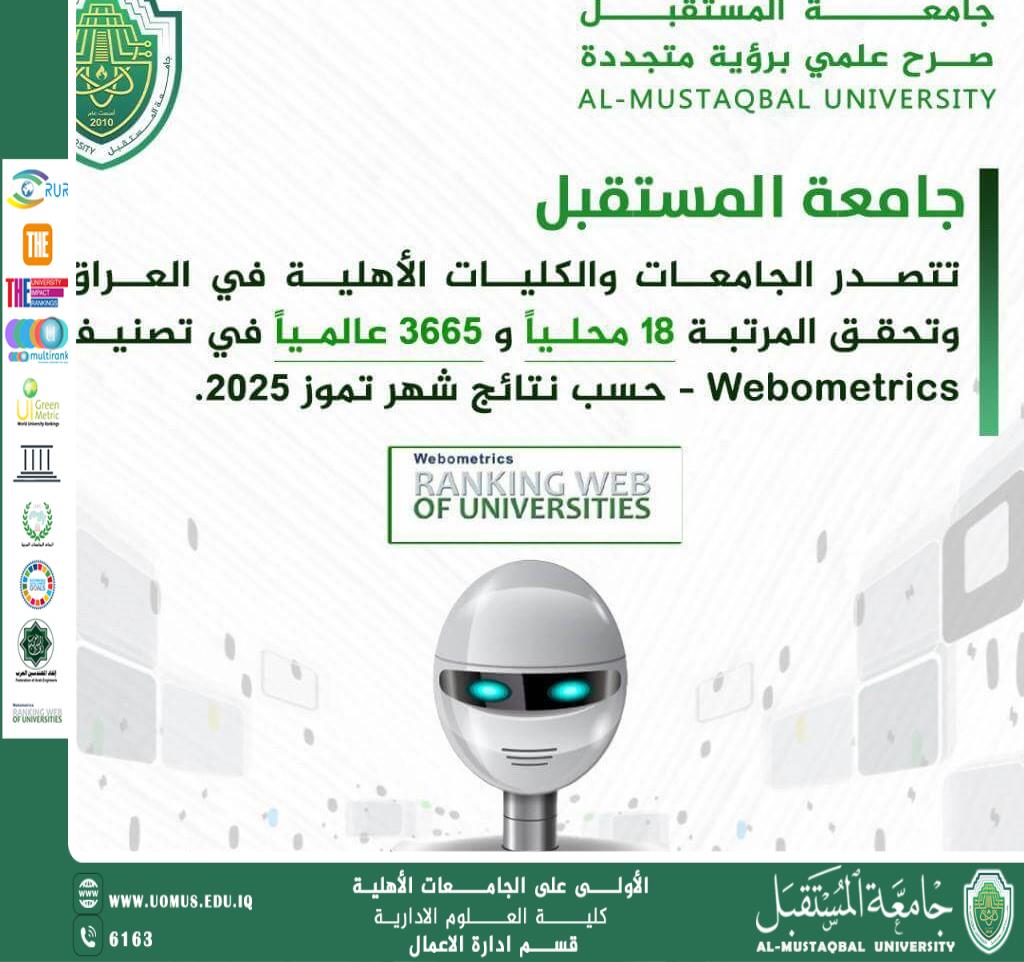 جامعة المستقبل في صدارة تصنيف الويب ماتركس للجامعات الأهلية العراقية