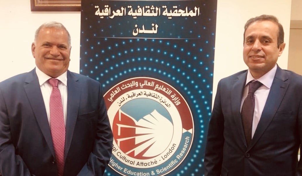 The Iraqi Cultural Counselor in London Welcomes the Dean of Al-Mustaqbal University College