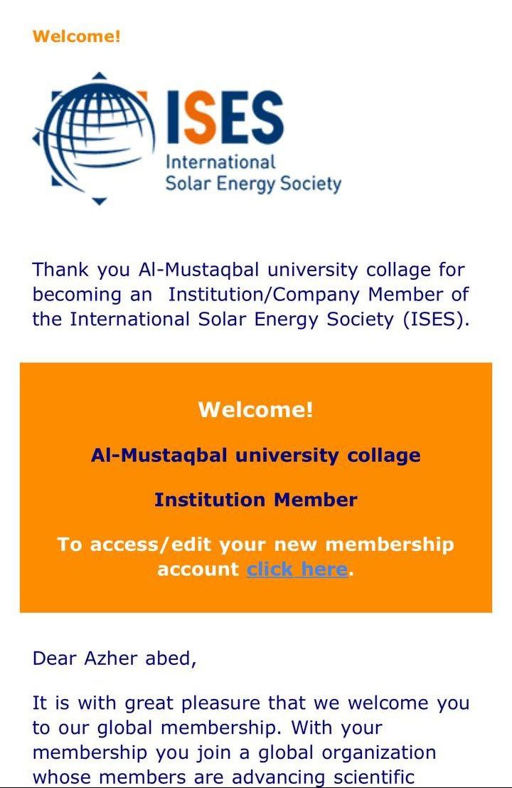 Air-Conditioning & Refrigeration Dept. at MUC joins International Solar Energy Society (ISES)