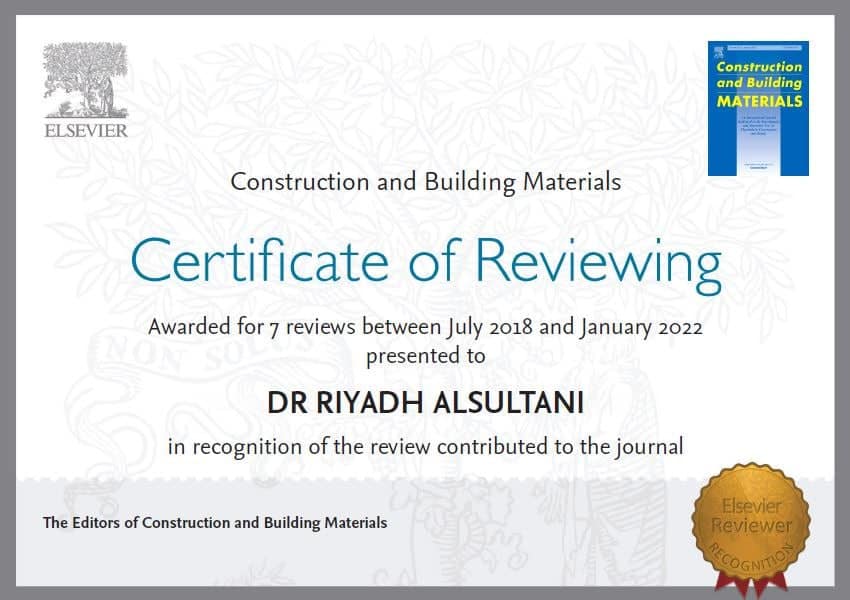 An Academic at the Building & Construction Engineering Department of Al-Mustaqbal University College Receives a “Certificate of Reviewing”