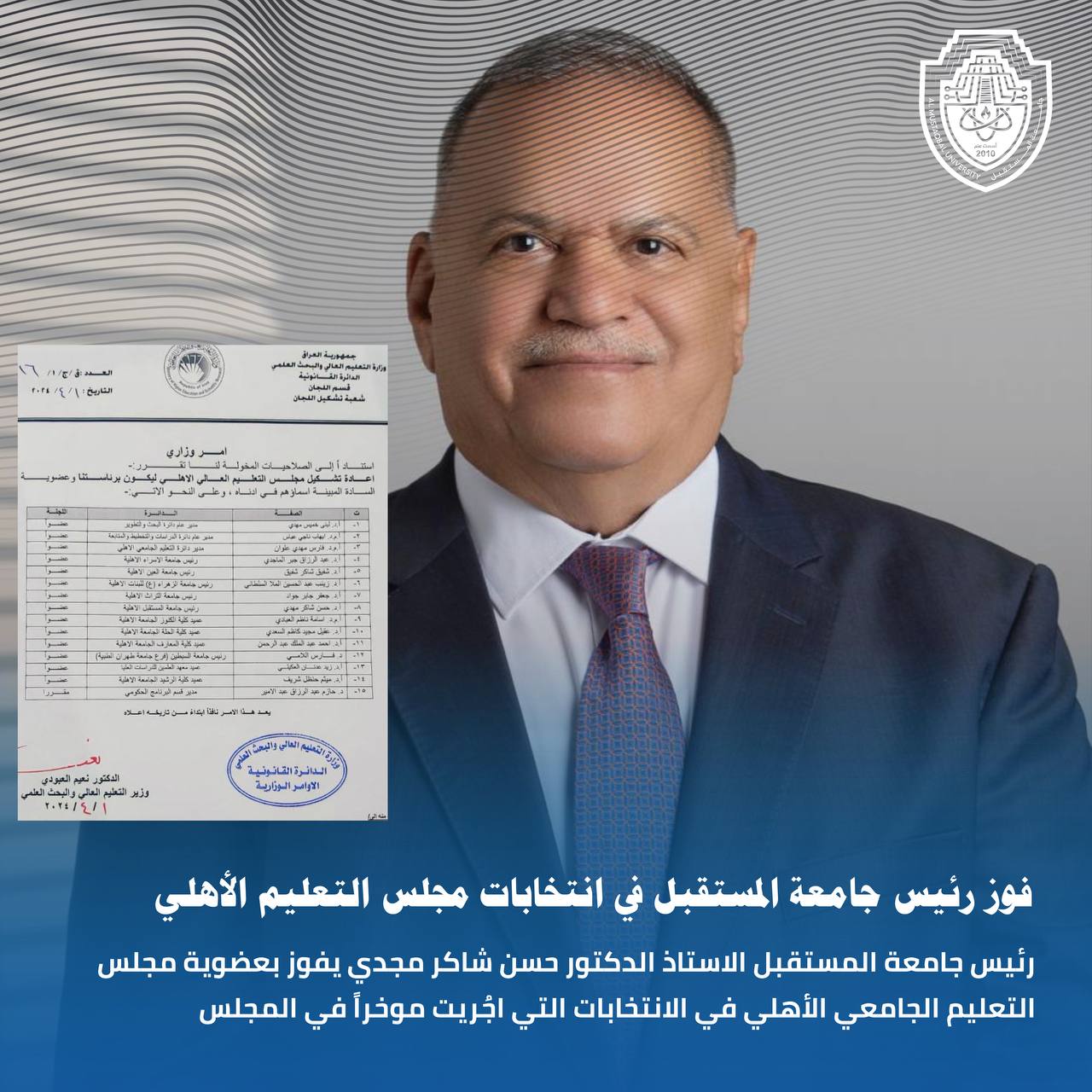 رئيس جامعة المستقبل يفوز بعضوية مجلس التعليم الجامعي الأهلي