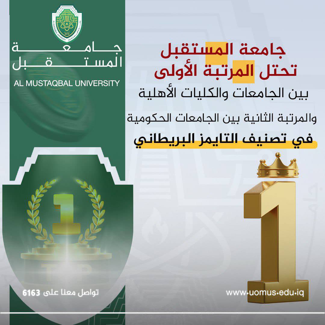 Al-Mustaqbal University comes in the Second Position among Iraqi Public Universities, and First among Private Universities in the Sustainable Development Rankings of Universities  