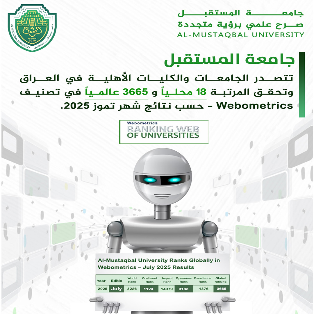 جامعة المستقبل تتصدر ((تصنيف الويب ماتركس ))للمواقع الإلكترونية للجامعات والكليات الأهلية في العراق